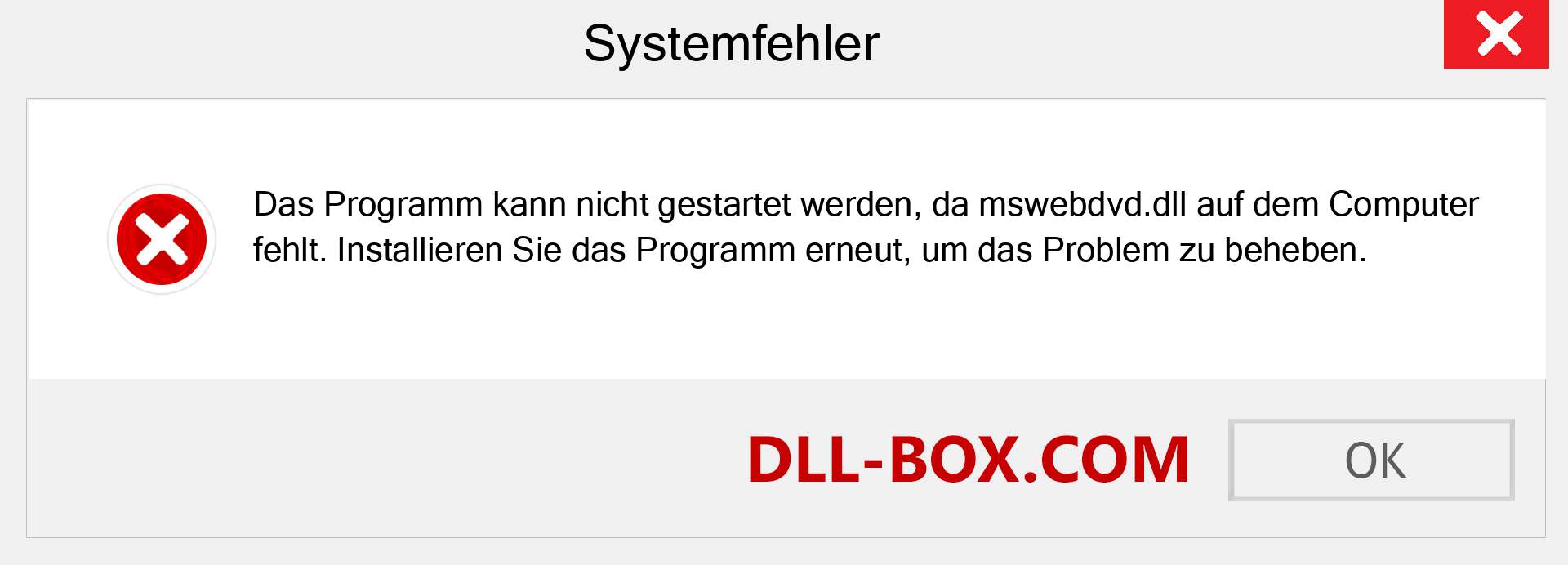 mswebdvd.dll-Datei fehlt?. Download für Windows 7, 8, 10 - Fix mswebdvd dll Missing Error unter Windows, Fotos, Bildern