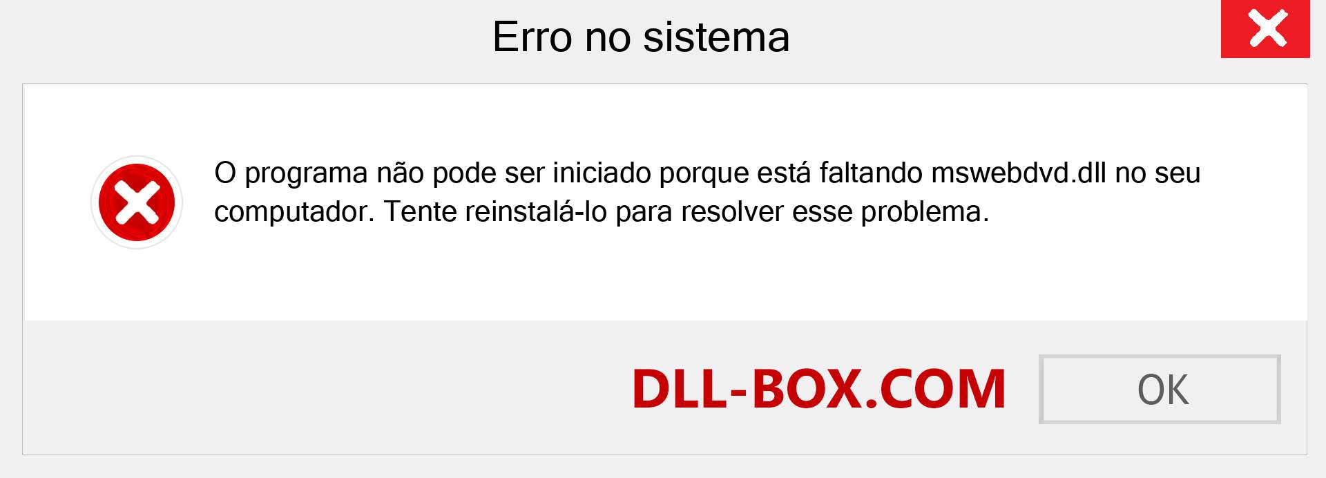 Arquivo mswebdvd.dll ausente ?. Download para Windows 7, 8, 10 - Correção de erro ausente mswebdvd dll no Windows, fotos, imagens